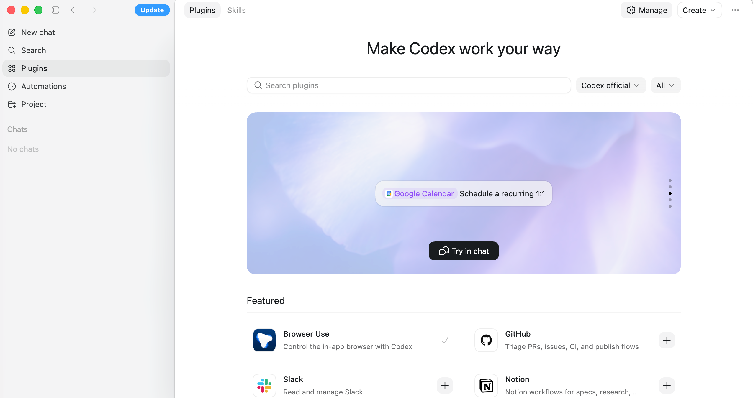 Codex plugins interface